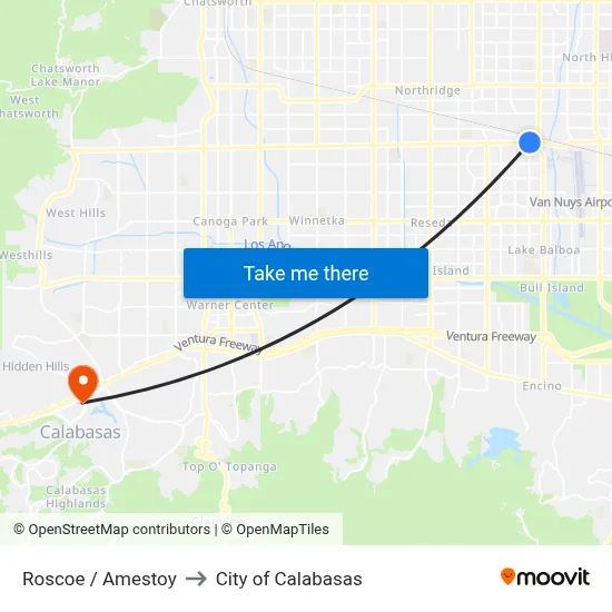 Roscoe / Amestoy to City of Calabasas map