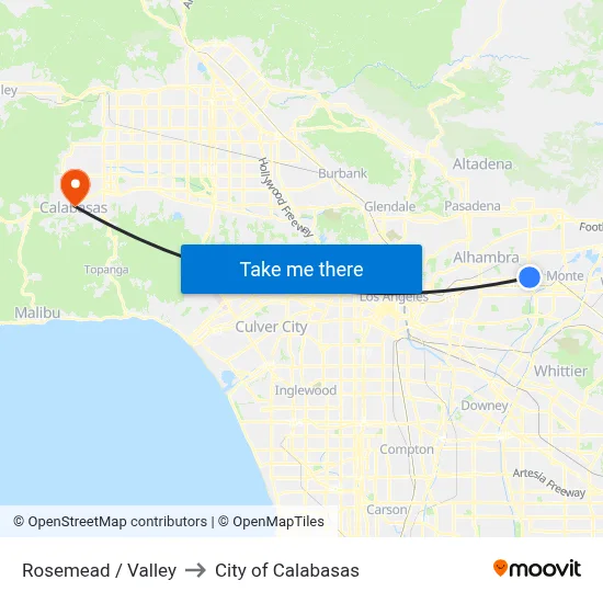Rosemead / Valley to City of Calabasas map