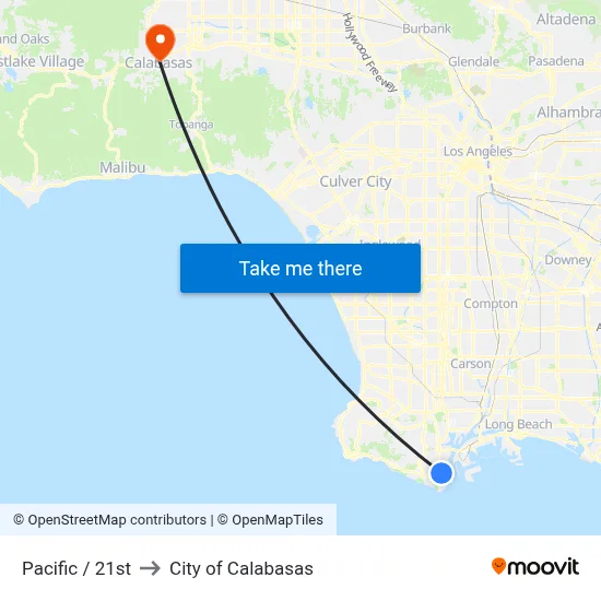 Pacific / 21st to City of Calabasas map