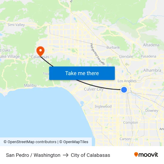 San Pedro / Washington to City of Calabasas map