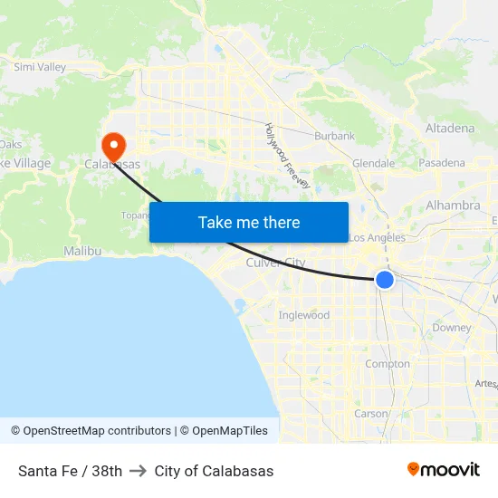 Santa Fe / 38th to City of Calabasas map