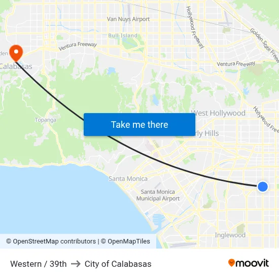 Western / 39th to City of Calabasas map