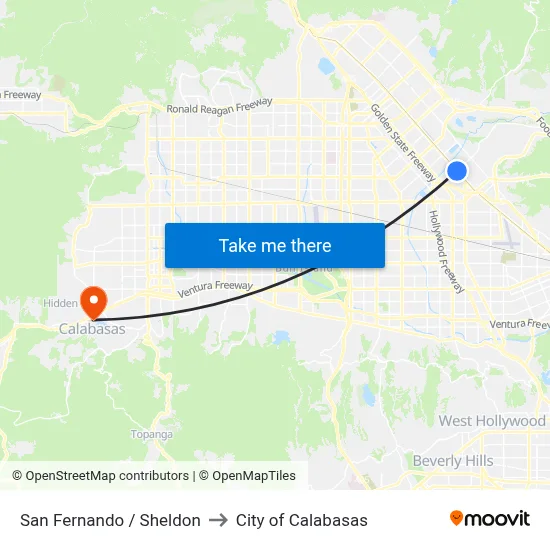San Fernando / Sheldon to City of Calabasas map