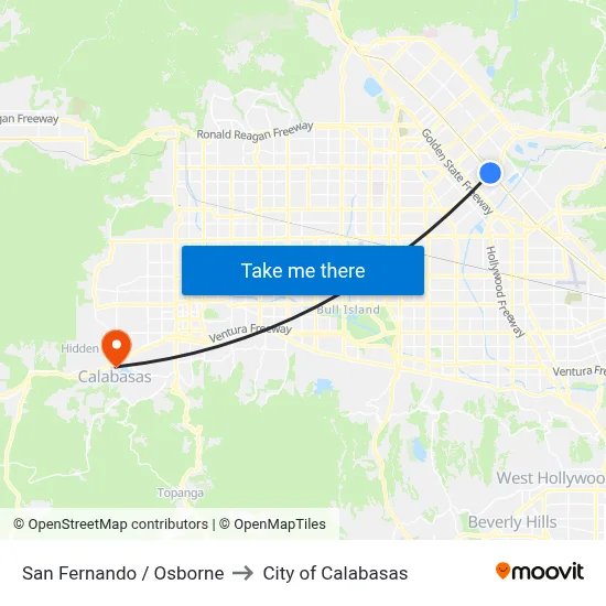 San Fernando / Osborne to City of Calabasas map