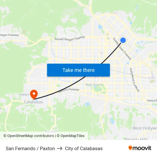 San Fernando / Paxton to City of Calabasas map