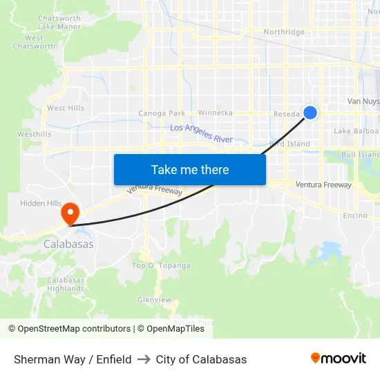 Sherman Way / Enfield to City of Calabasas map