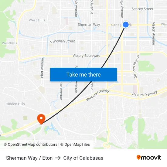 Sherman Way / Eton to City of Calabasas map
