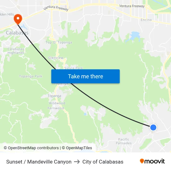 Sunset / Mandeville Canyon to City of Calabasas map