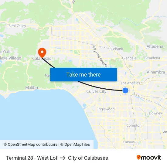 Terminal 28 - West Lot to City of Calabasas map