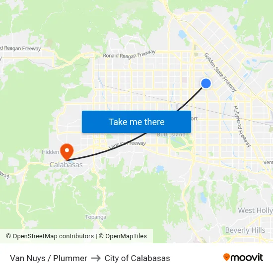 Van Nuys / Plummer to City of Calabasas map