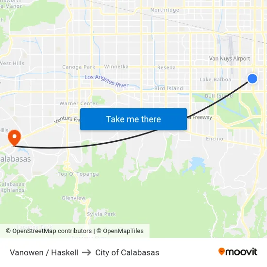 Vanowen / Haskell to City of Calabasas map