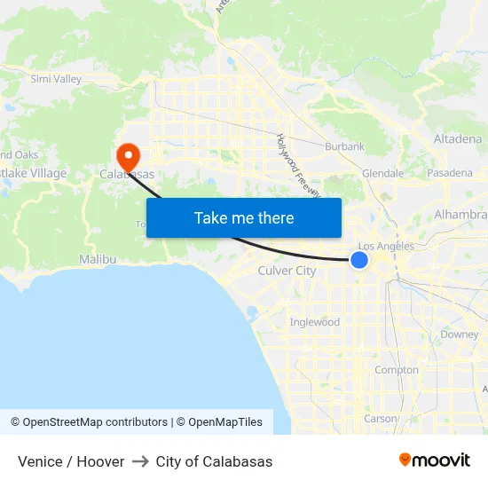 Venice / Hoover to City of Calabasas map