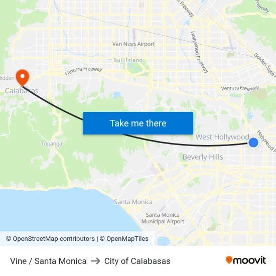 Vine / Santa Monica to City of Calabasas map