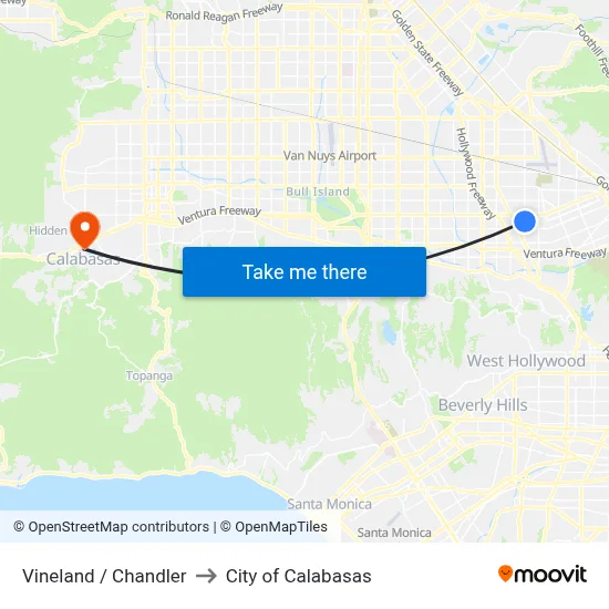 Vineland / Chandler to City of Calabasas map