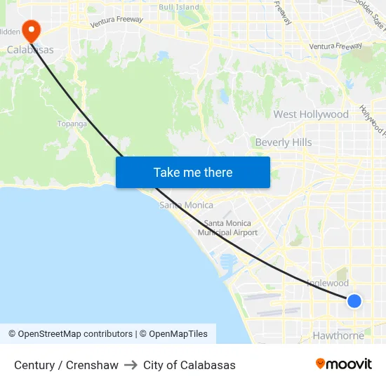 Century / Crenshaw to City of Calabasas map