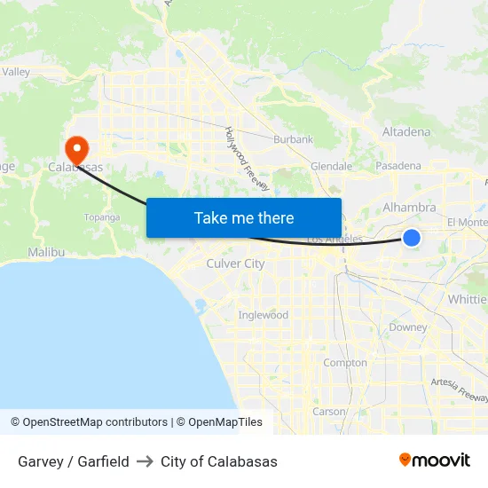 Garvey / Garfield to City of Calabasas map