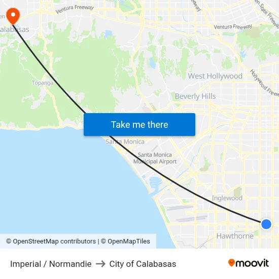 Imperial / Normandie to City of Calabasas map