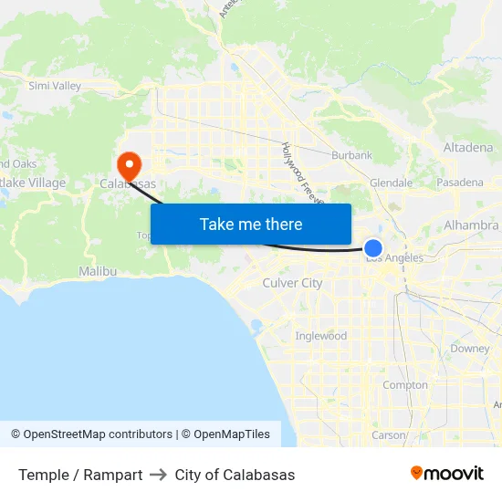 Temple / Rampart to City of Calabasas map