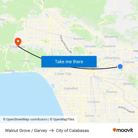 Walnut Grove / Garvey to City of Calabasas map