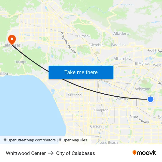 Whittwood Center to City of Calabasas map