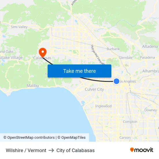 Wilshire / Vermont to City of Calabasas map