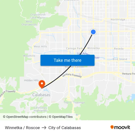 Winnetka / Roscoe to City of Calabasas map