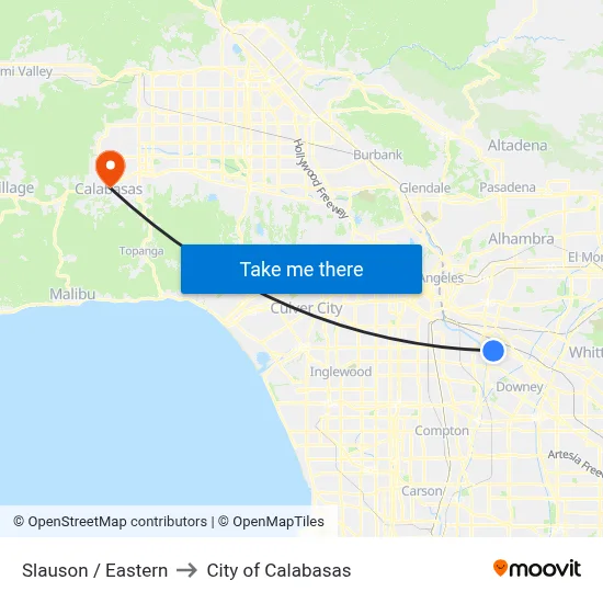 Slauson / Eastern to City of Calabasas map