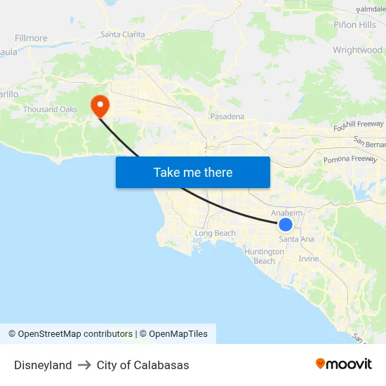 Disneyland to City of Calabasas map