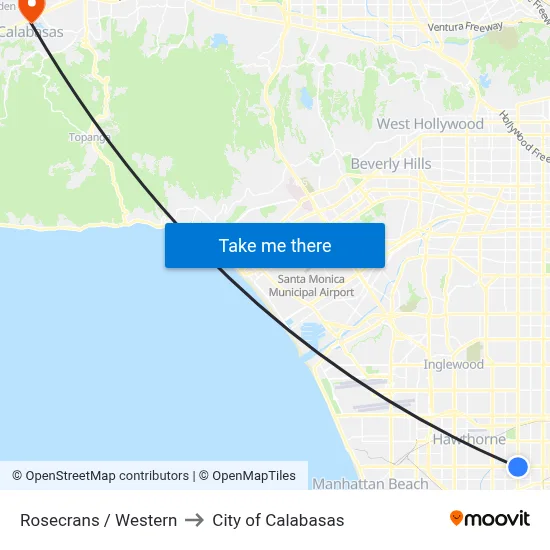 Rosecrans / Western to City of Calabasas map