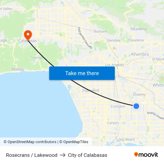 Rosecrans / Lakewood to City of Calabasas map