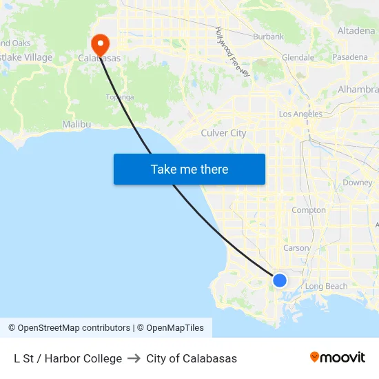 L St / Harbor College to City of Calabasas map
