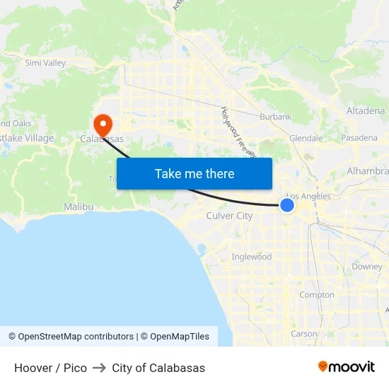 Hoover / Pico to City of Calabasas map