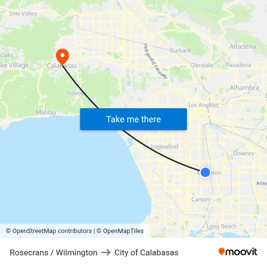 Rosecrans / Wilmington to City of Calabasas map