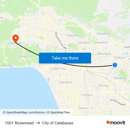 1601 Rosemead to City of Calabasas map