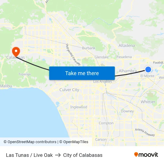 Las Tunas / Live Oak to City of Calabasas map