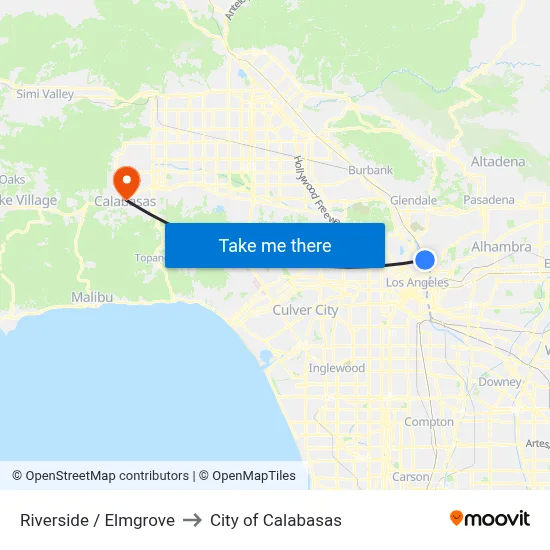 Riverside / Elmgrove to City of Calabasas map