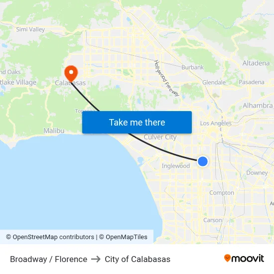 Broadway / Florence to City of Calabasas map