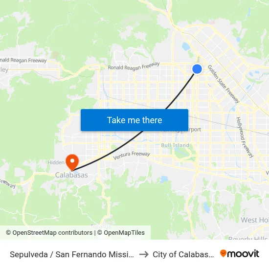 Sepulveda / San Fernando Mission to City of Calabasas map