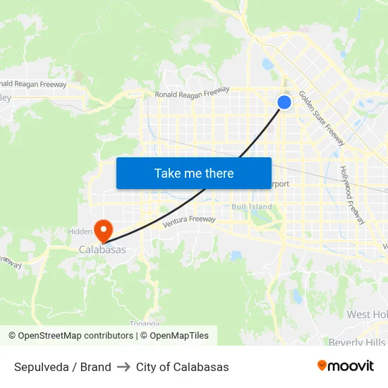 Sepulveda / Brand to City of Calabasas map