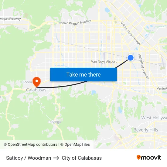 Saticoy / Woodman to City of Calabasas map