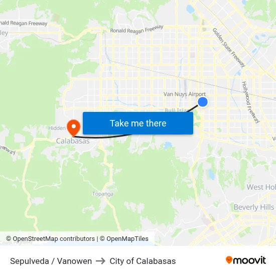 Sepulveda / Vanowen to City of Calabasas map