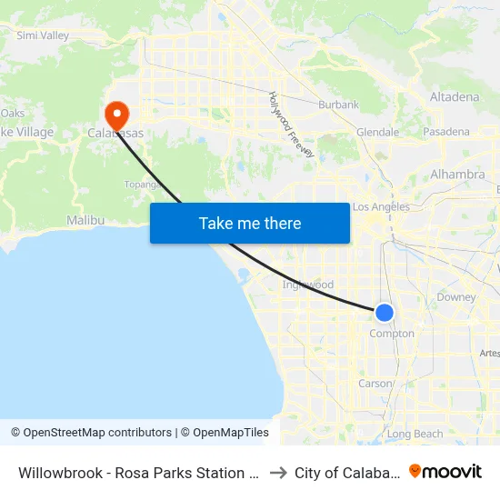 Willowbrook - Rosa Parks Station - West to City of Calabasas map