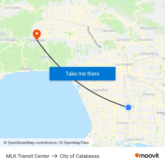 MLK Transit Center to City of Calabasas map