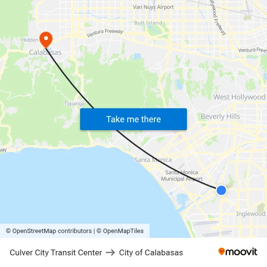 Culver City Transit Center to City of Calabasas map