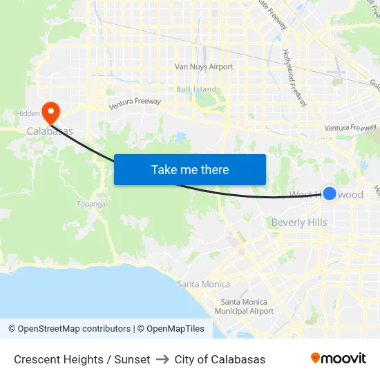 Crescent Heights / Sunset to City of Calabasas map