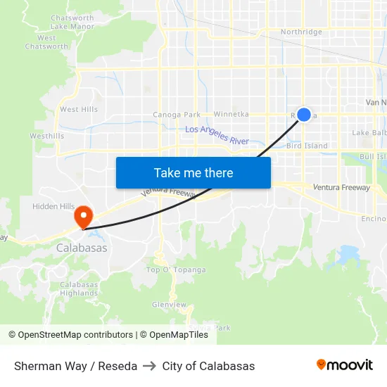 Sherman Way / Reseda to City of Calabasas map