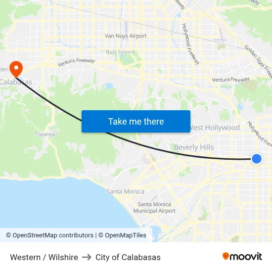 Western / Wilshire to City of Calabasas map