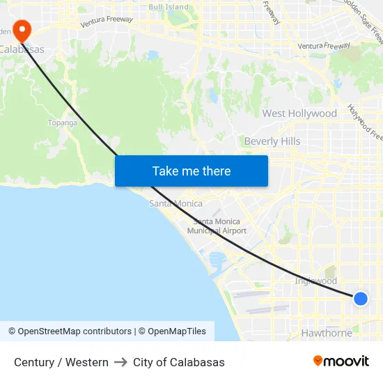 Century / Western to City of Calabasas map