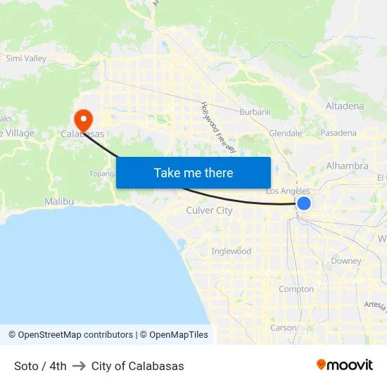 Soto / 4th to City of Calabasas map