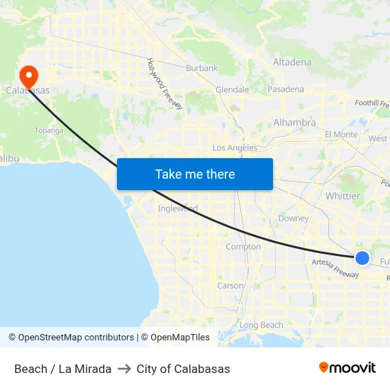 Beach / La Mirada to City of Calabasas map